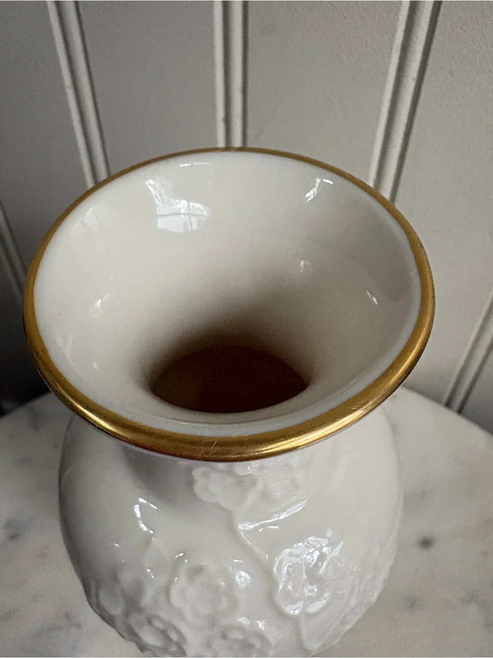 Vintage Lenox Ming Blossom Ivory Porcelain Bud Vase Embossed Floral 24k Gold VTG
